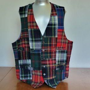 Vintage J. Crew Men's 100% Wool Moon Tweed  Tartan Patchwork Vest